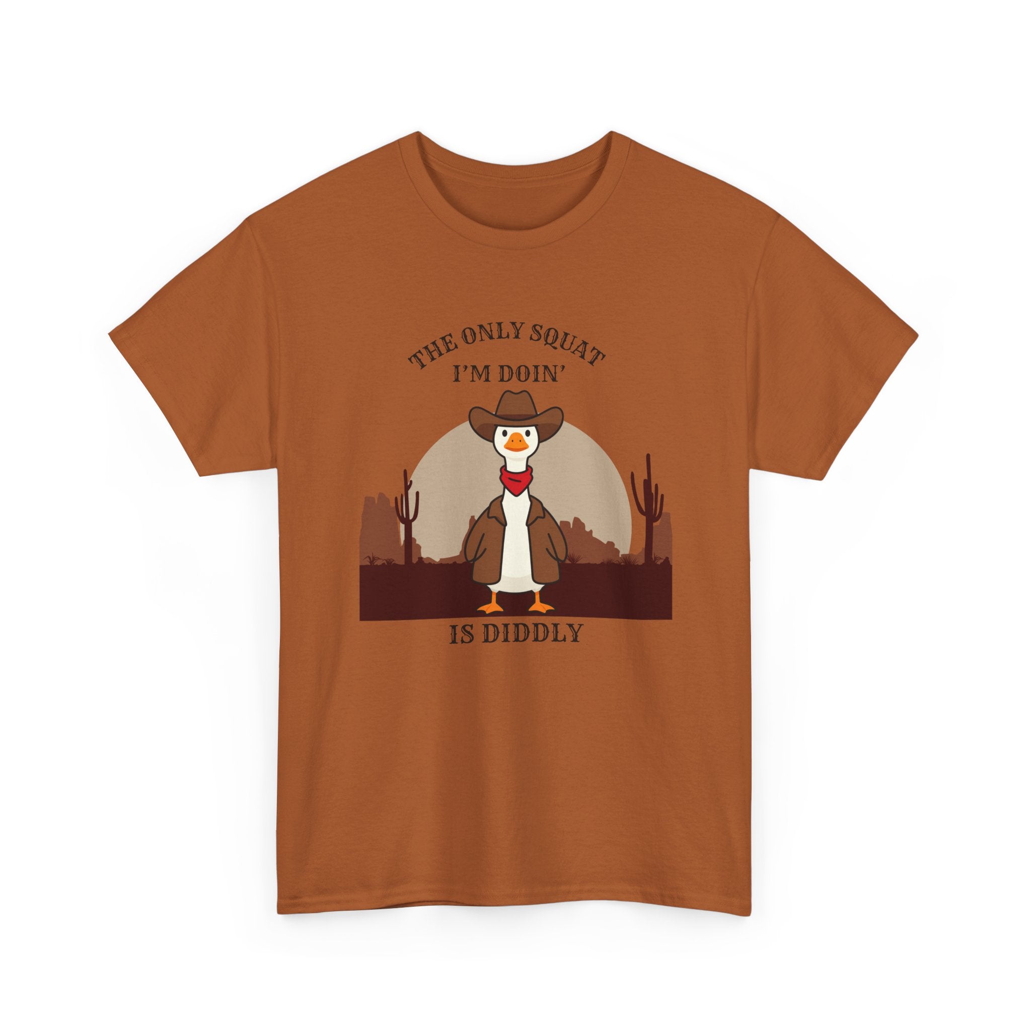Cowboy Duck Graphic Tee — "The Only Squat I'm Doin' Is Diddly" Cute Western Animal T-Shirt