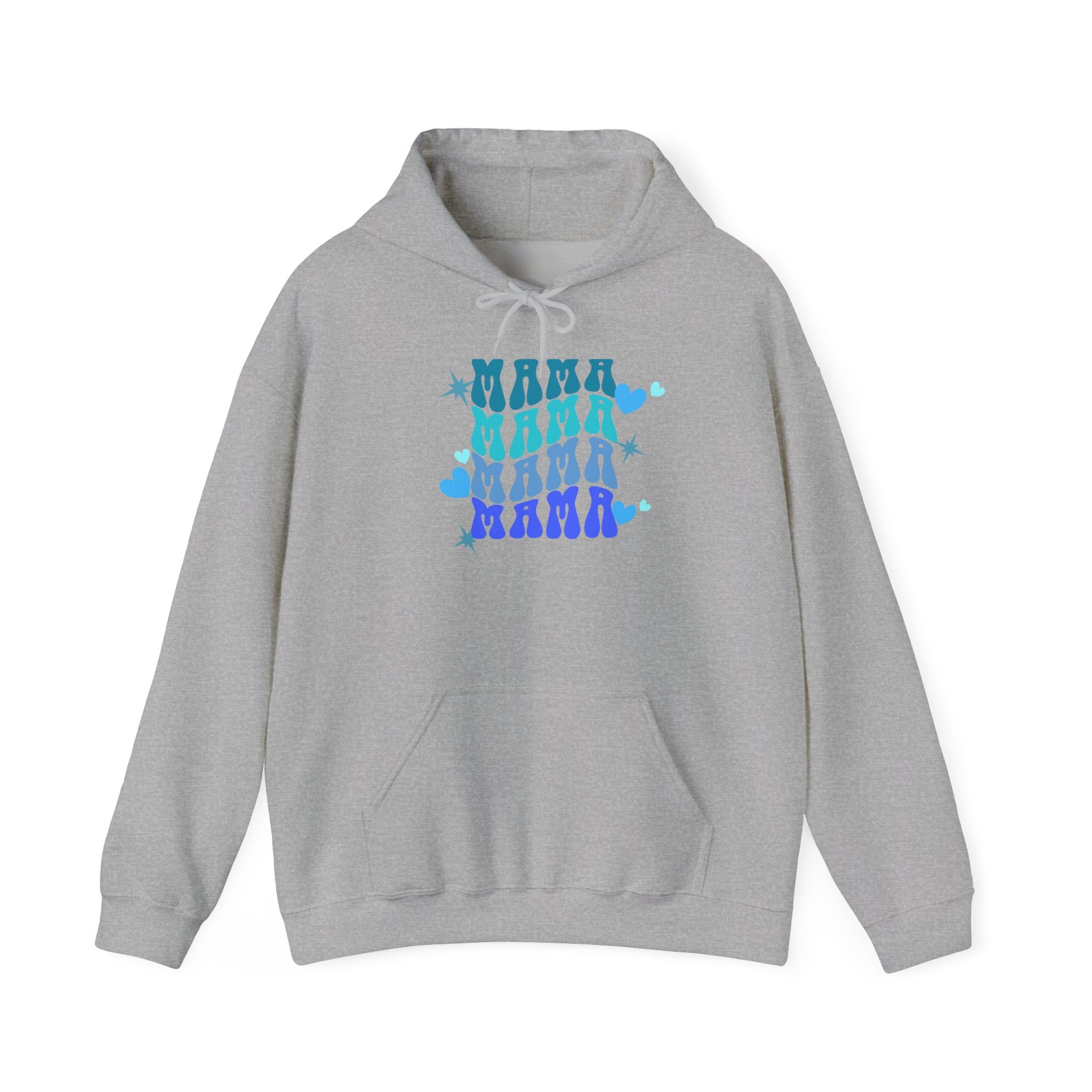 Mama Heart Crewneck Hoodie – Blue Gradient “MAMA” Graphic Sweatshirt
