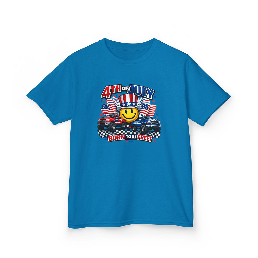 Kids Tee — 4th of July 'Born to Be Free' Smiley Flag Design