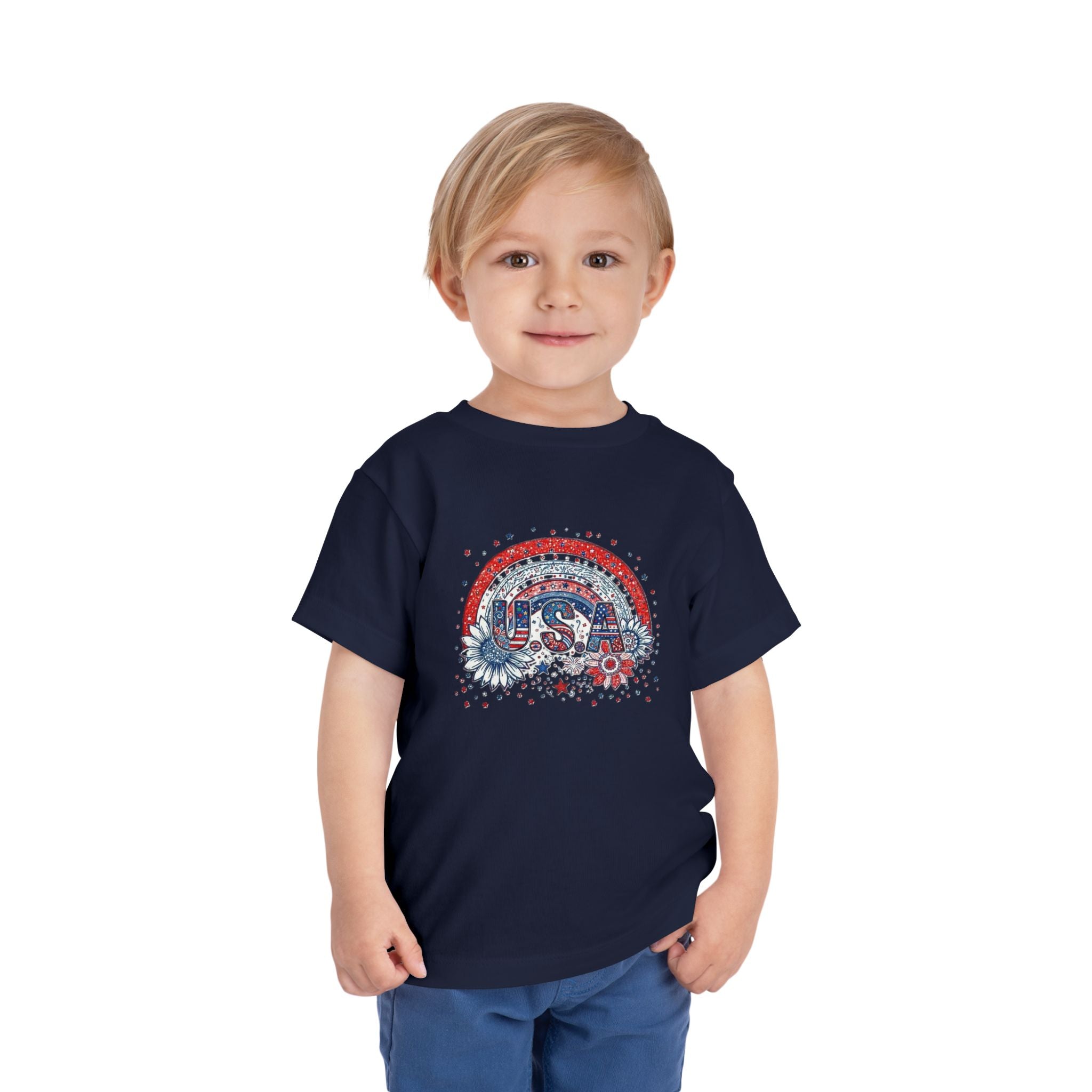 Toddler Tee — USA Rainbow Floral Patriotic 4th of July Shirt