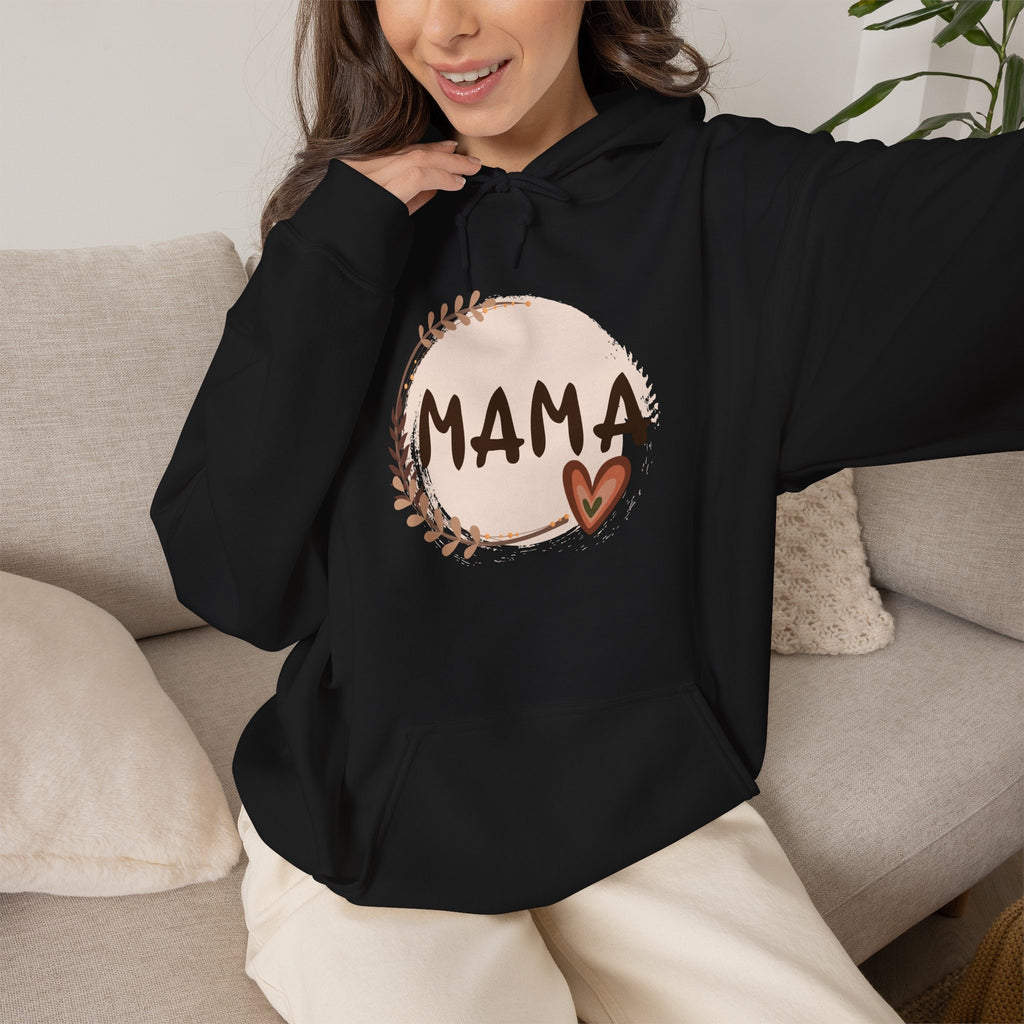 Mama Heart Hoodie — Soft Neutral Mom Sweatshirt, 'MAMA' Script with Heart & Wreath (Mother’s Day Gift)