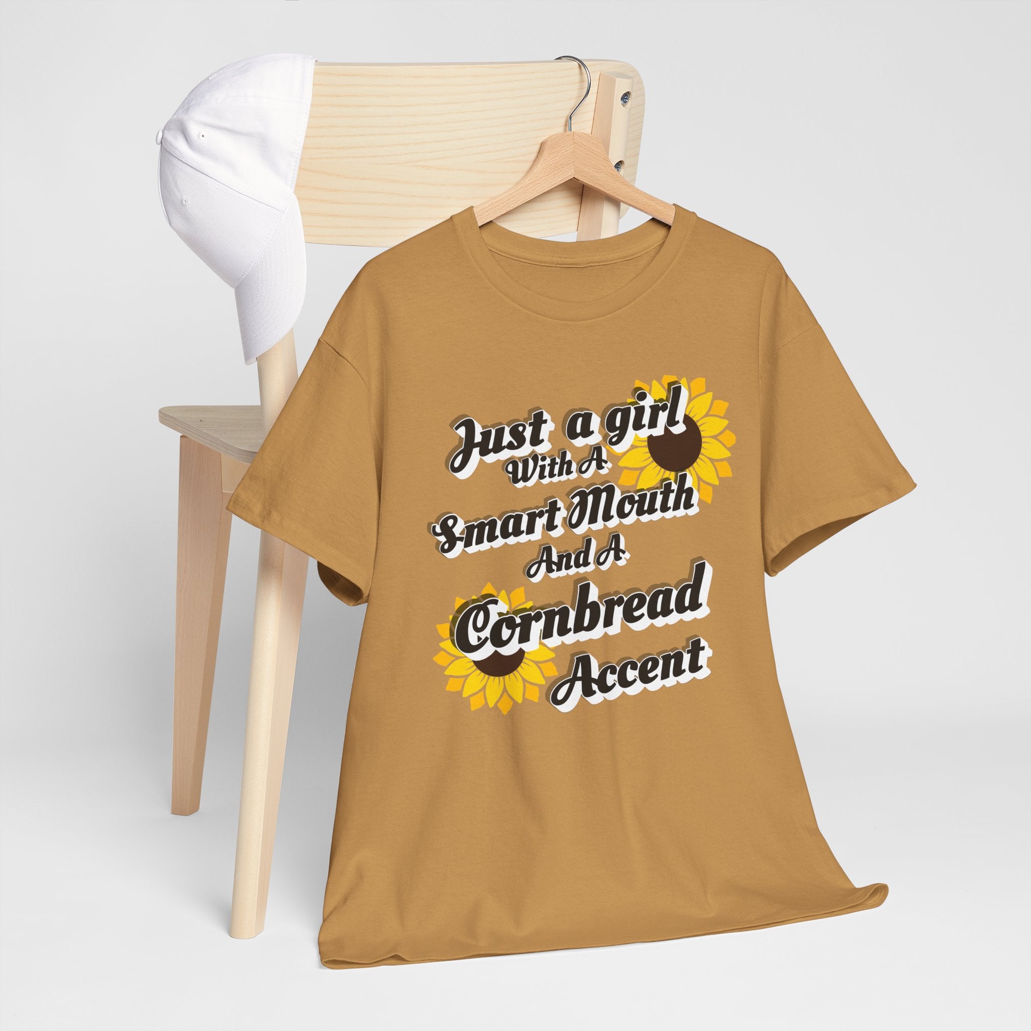 Cornbread Accent T-Shirt – "Just a Girl with a Smart Mouth and a Cornbread Accent" Sunflower Graphic
