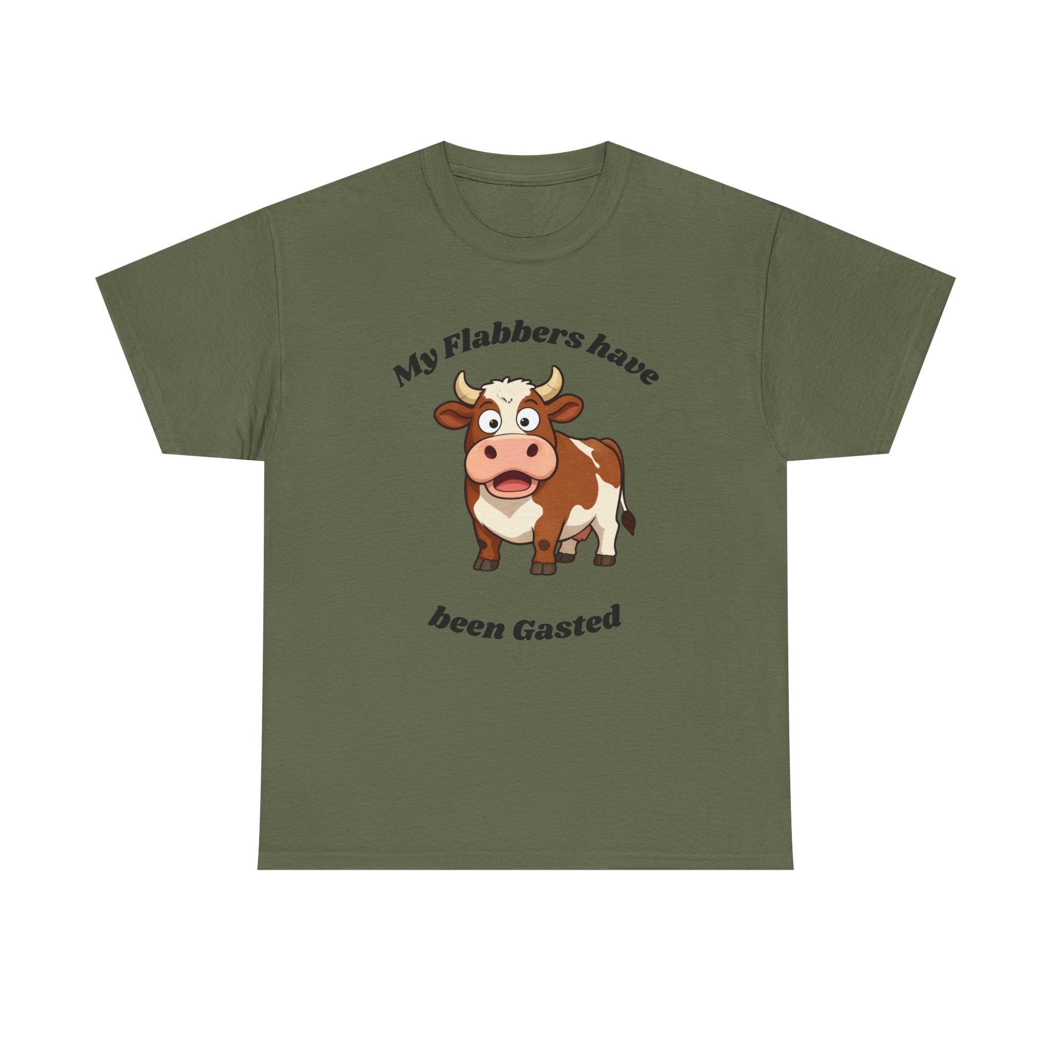 Cow Cartoon Tee — "My Flabbers Have Been Gasted" Funny Farm Animal Shirt