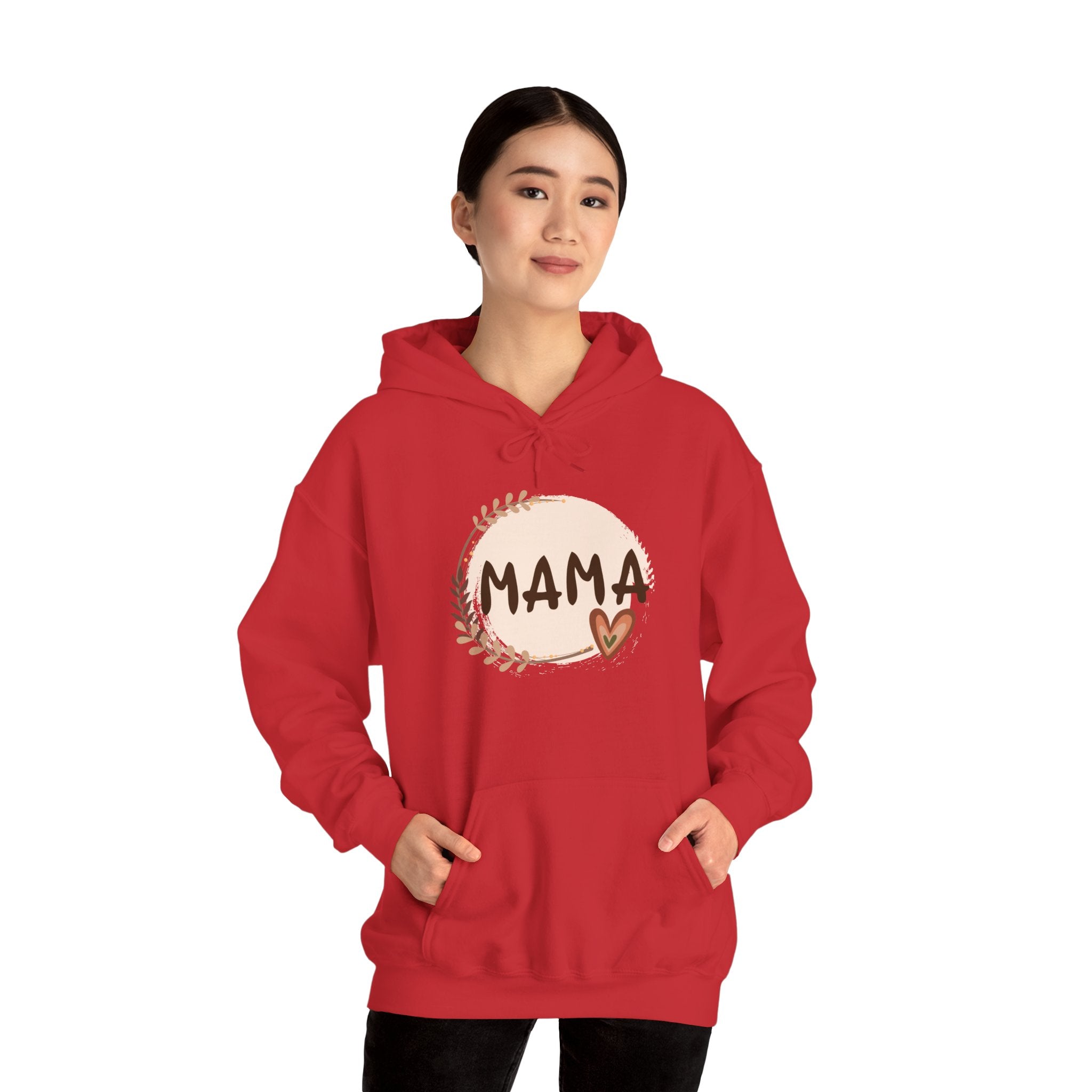 Mama Heart Hoodie — Soft Neutral Mom Sweatshirt, 'MAMA' Script with Heart & Wreath (Mother’s Day Gift)