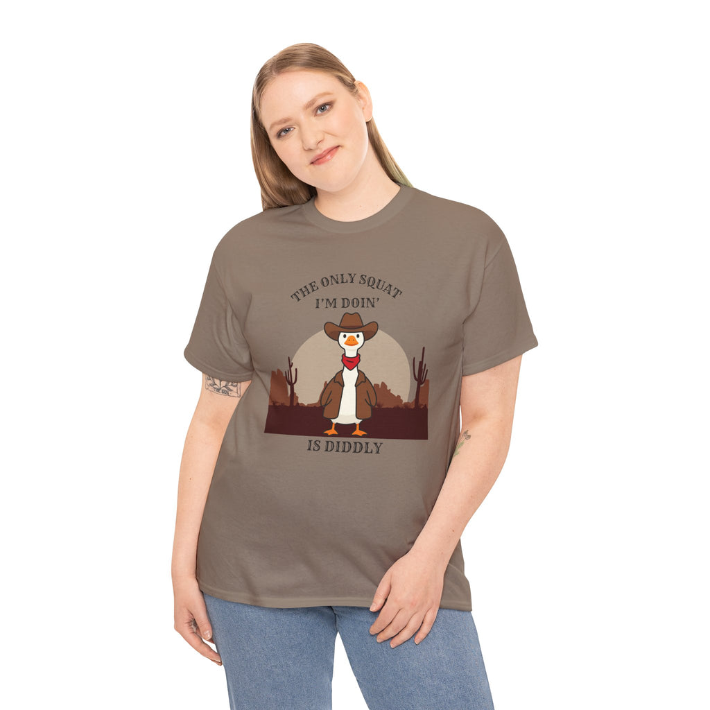 Cowboy Duck Graphic Tee — "The Only Squat I'm Doin' Is Diddly" Cute Western Animal T-Shirt