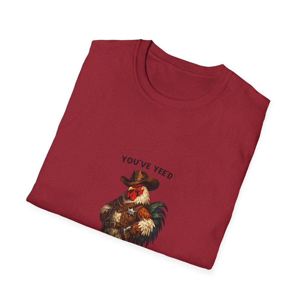 Rooster Joke T-Shirt — “You’ve Feed Your Last Haw” Funny Farm Animal Tee