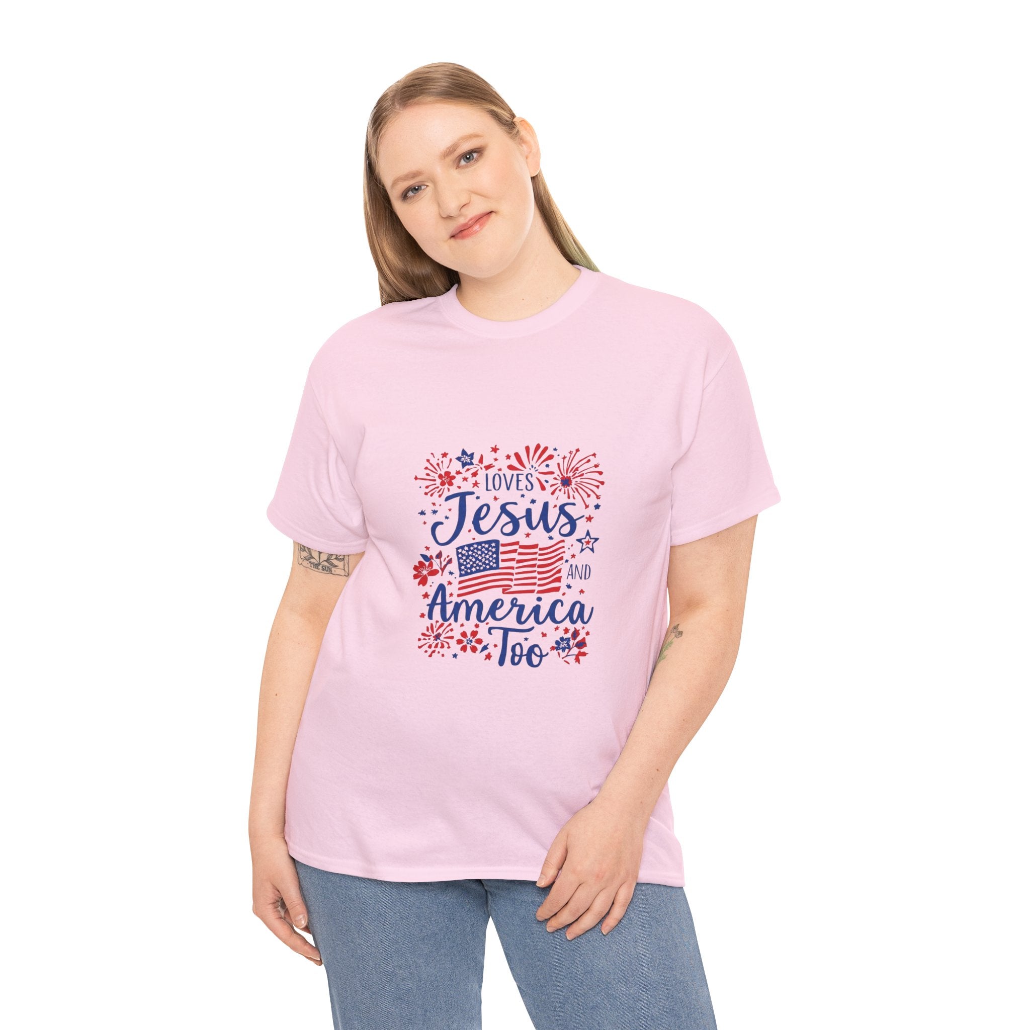Jesus and America Tee — Patriotic Christian T-Shirt ("Loves Jesus and America Too")