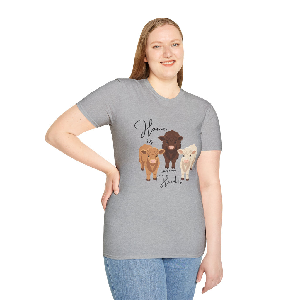 Cow Trio Graphic T-Shirt — "Home is Where the Herd Is" Farm Animal Tee