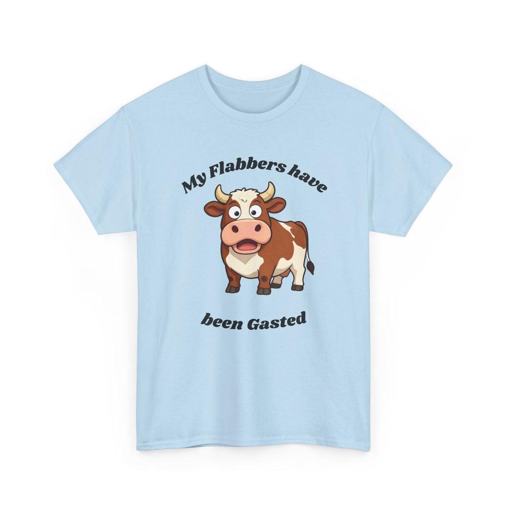 Cow Cartoon Tee — "My Flabbers Have Been Gasted" Funny Farm Animal Shirt