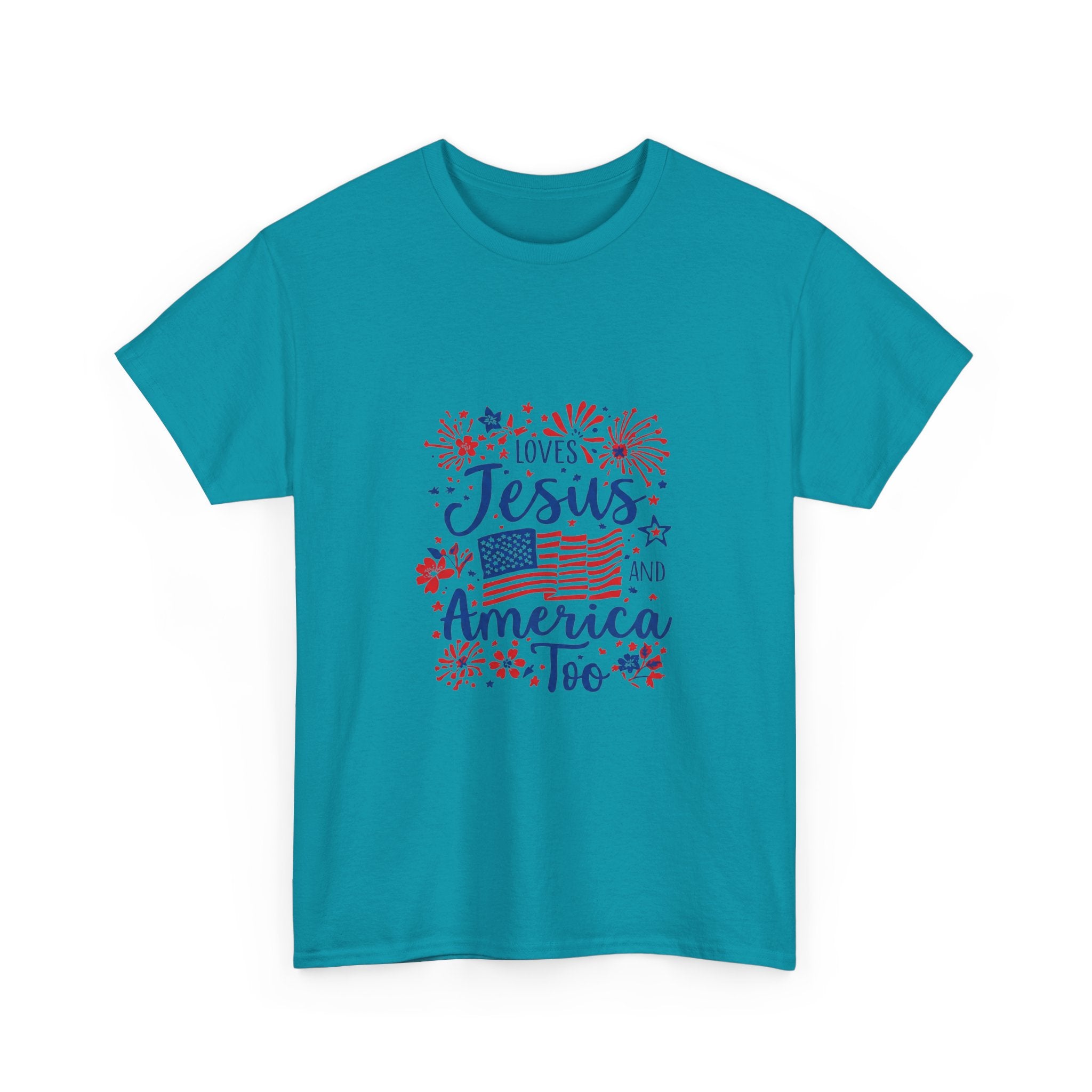 Jesus and America Tee — Patriotic Christian T-Shirt ("Loves Jesus and America Too")