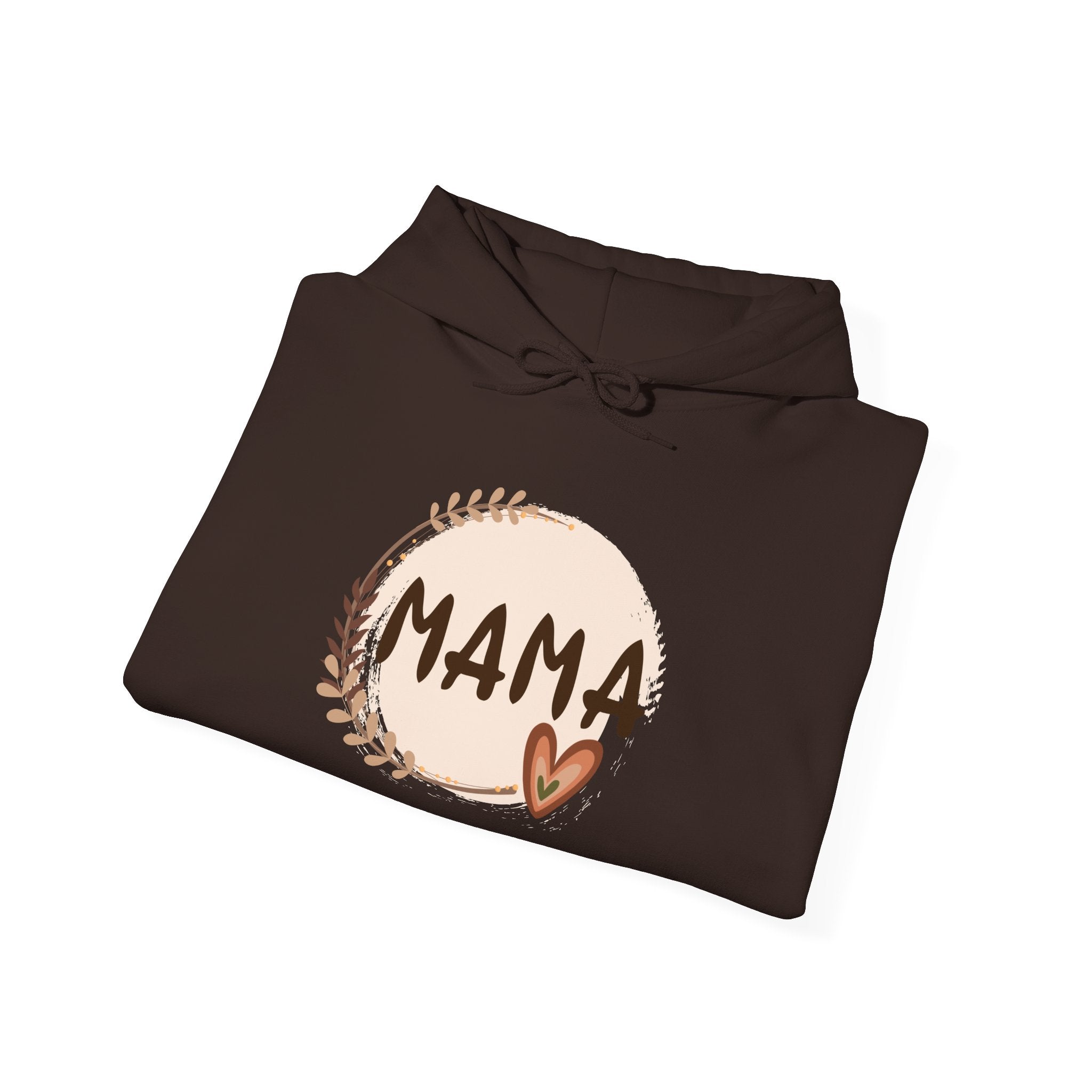 Mama Heart Hoodie — Soft Neutral Mom Sweatshirt, 'MAMA' Script with Heart & Wreath (Mother’s Day Gift)