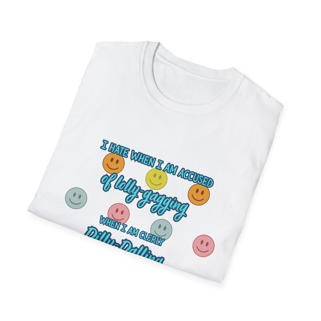 Funny 'I Hate When I Am accused of lolly-gagging' Graphic T-Shirt — Retro Smiley Face Design