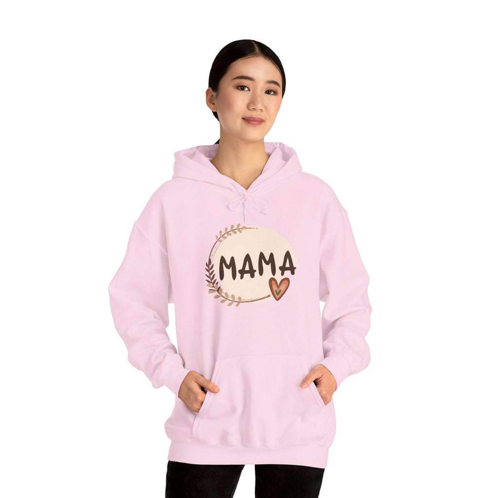 Mama Heart Hoodie — Soft Neutral Mom Sweatshirt, 'MAMA' Script with Heart & Wreath (Mother’s Day Gift)