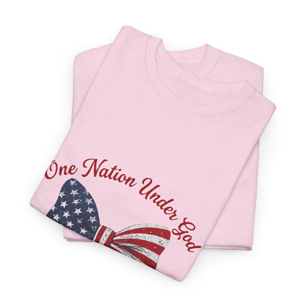 Patriotic Bow Tee — "One Nation Under God" American Flag Cross T-Shirt