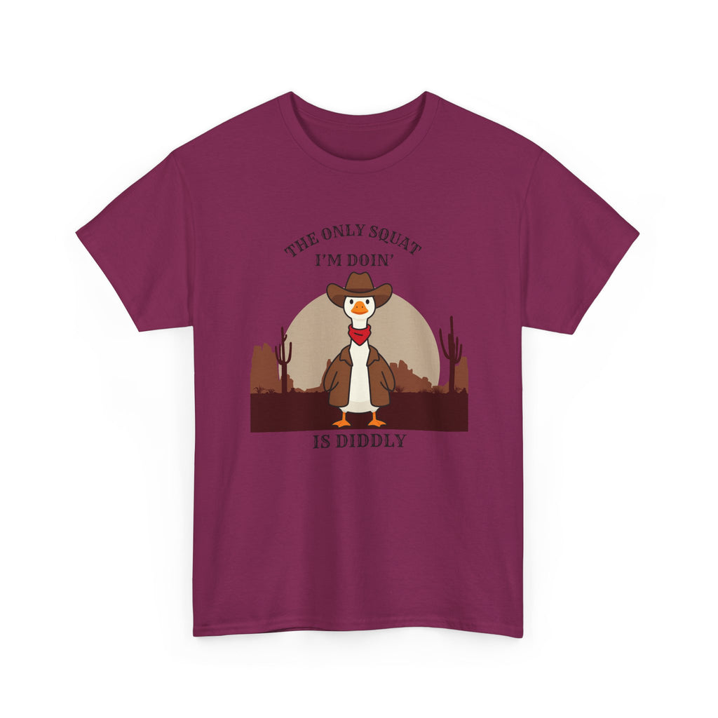 Cowboy Duck Graphic Tee — "The Only Squat I'm Doin' Is Diddly" Cute Western Animal T-Shirt
