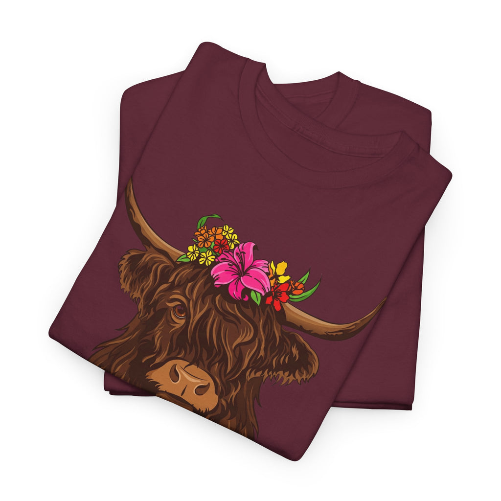 Highland Cow Floral Tee — "Easily Distracted by Cows" Cute Cow Graphic T-Shirt