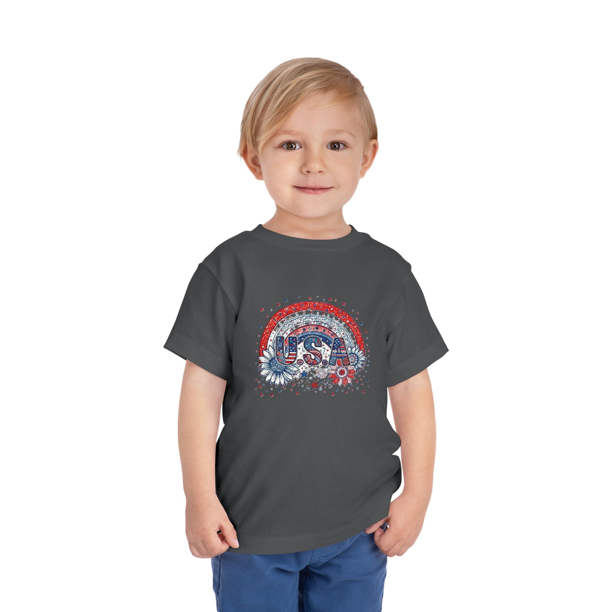 Toddler Tee — USA Rainbow Floral Patriotic 4th of July Shirt