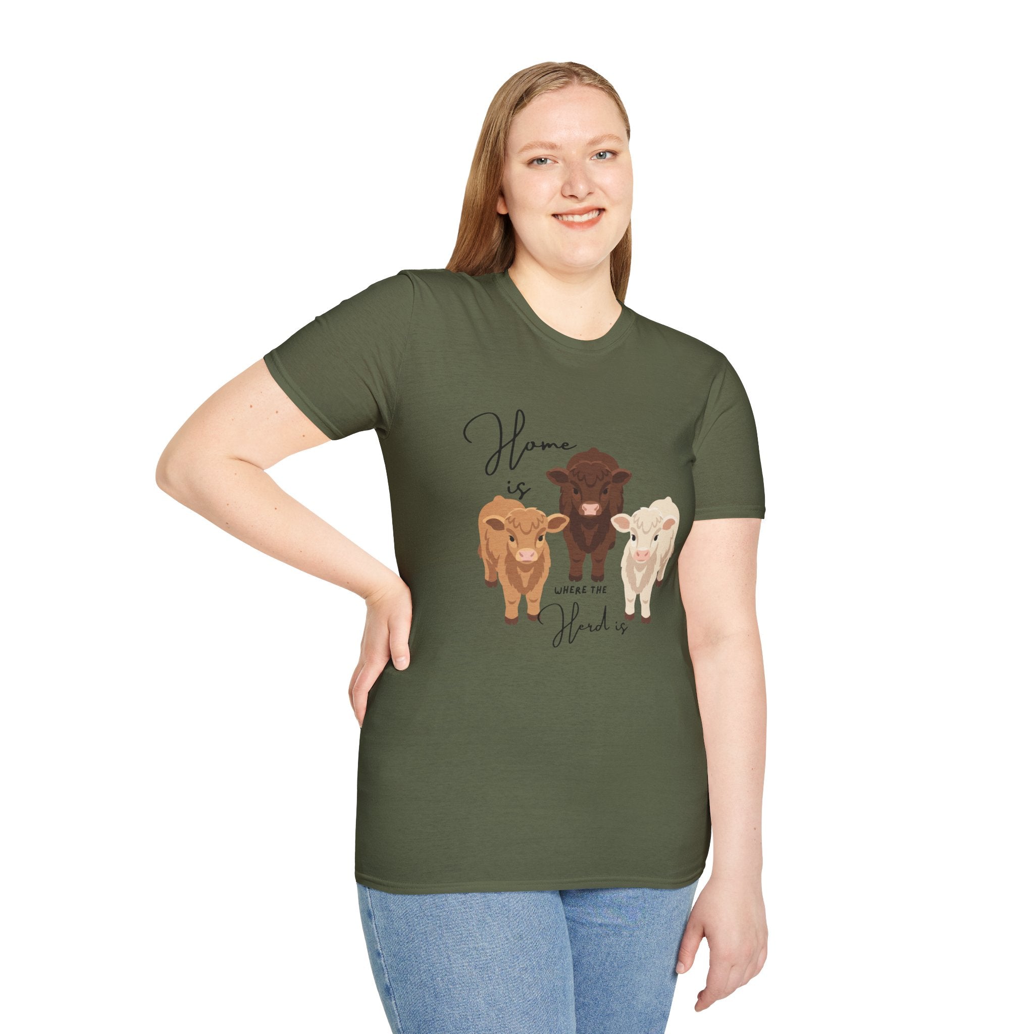 Cow Trio Graphic T-Shirt — "Home is Where the Herd Is" Farm Animal Tee