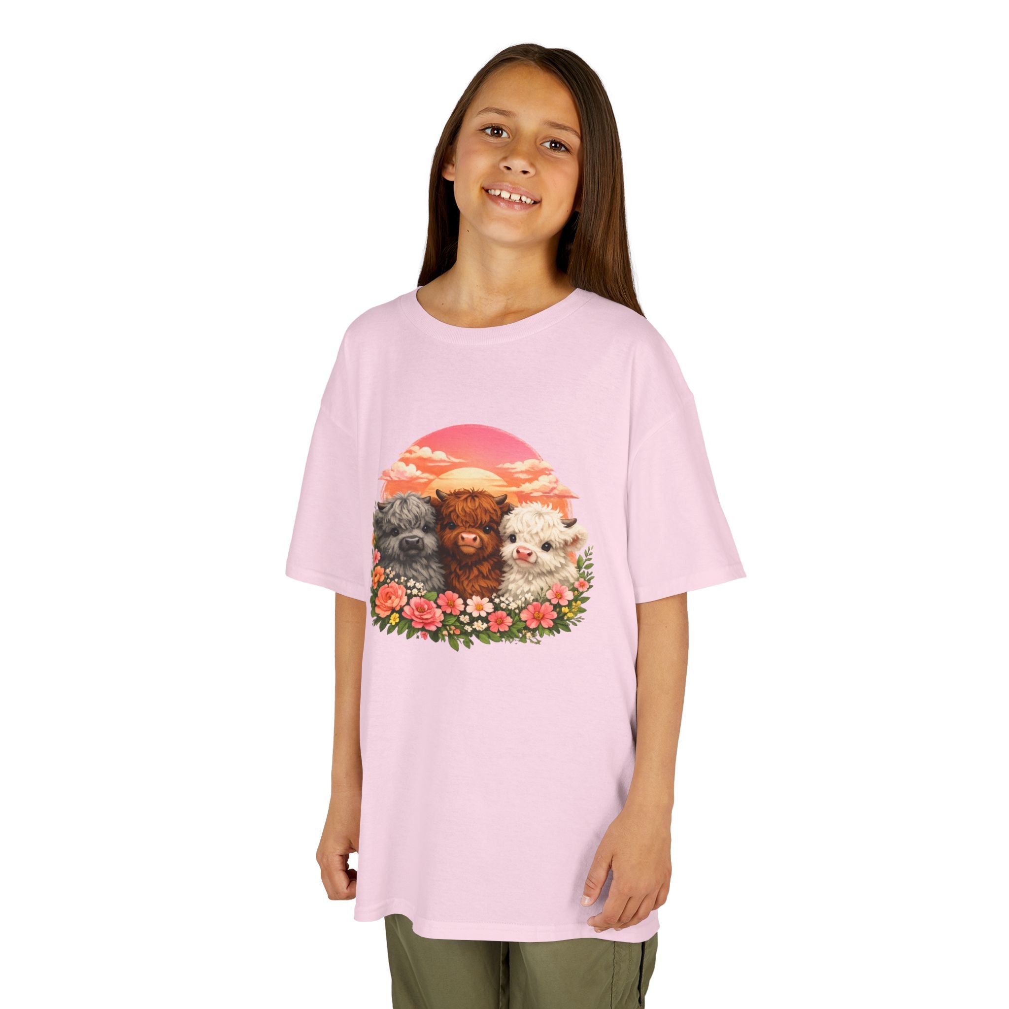 Kids Tee — Trio of Cute Kittens Sunset Floral Design