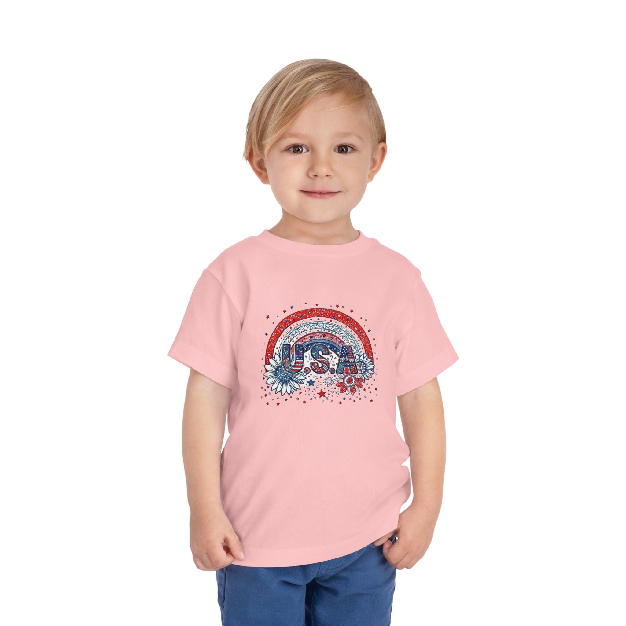 Toddler Tee — USA Rainbow Floral Patriotic 4th of July Shirt