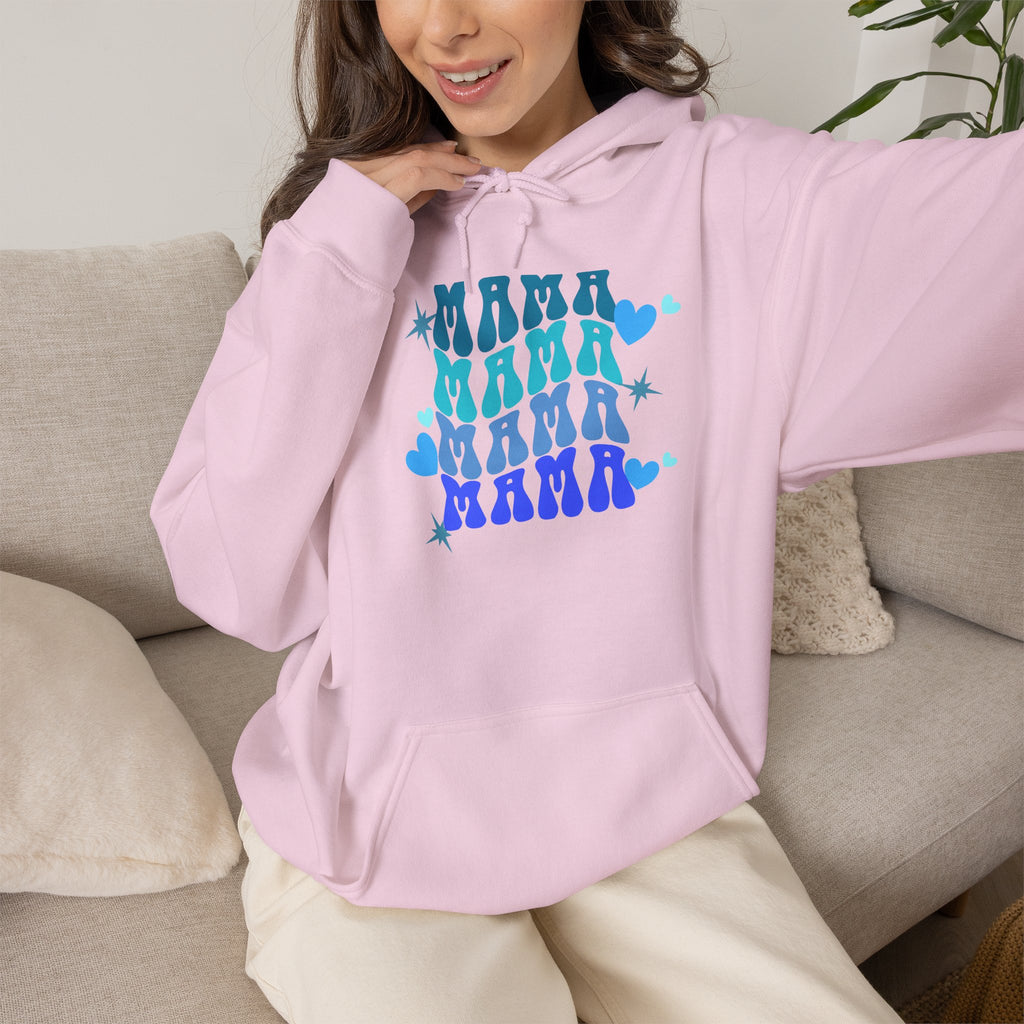 Mama Heart Crewneck Hoodie – Blue Gradient “MAMA” Graphic Sweatshirt