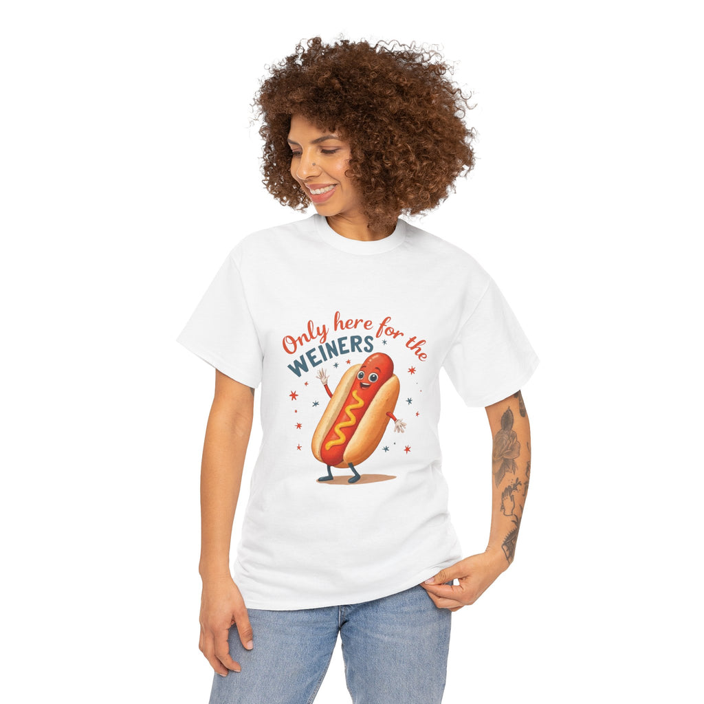 Funny Hot Dog Tee — "Only Here for the Weiners" Graphic T-Shirt