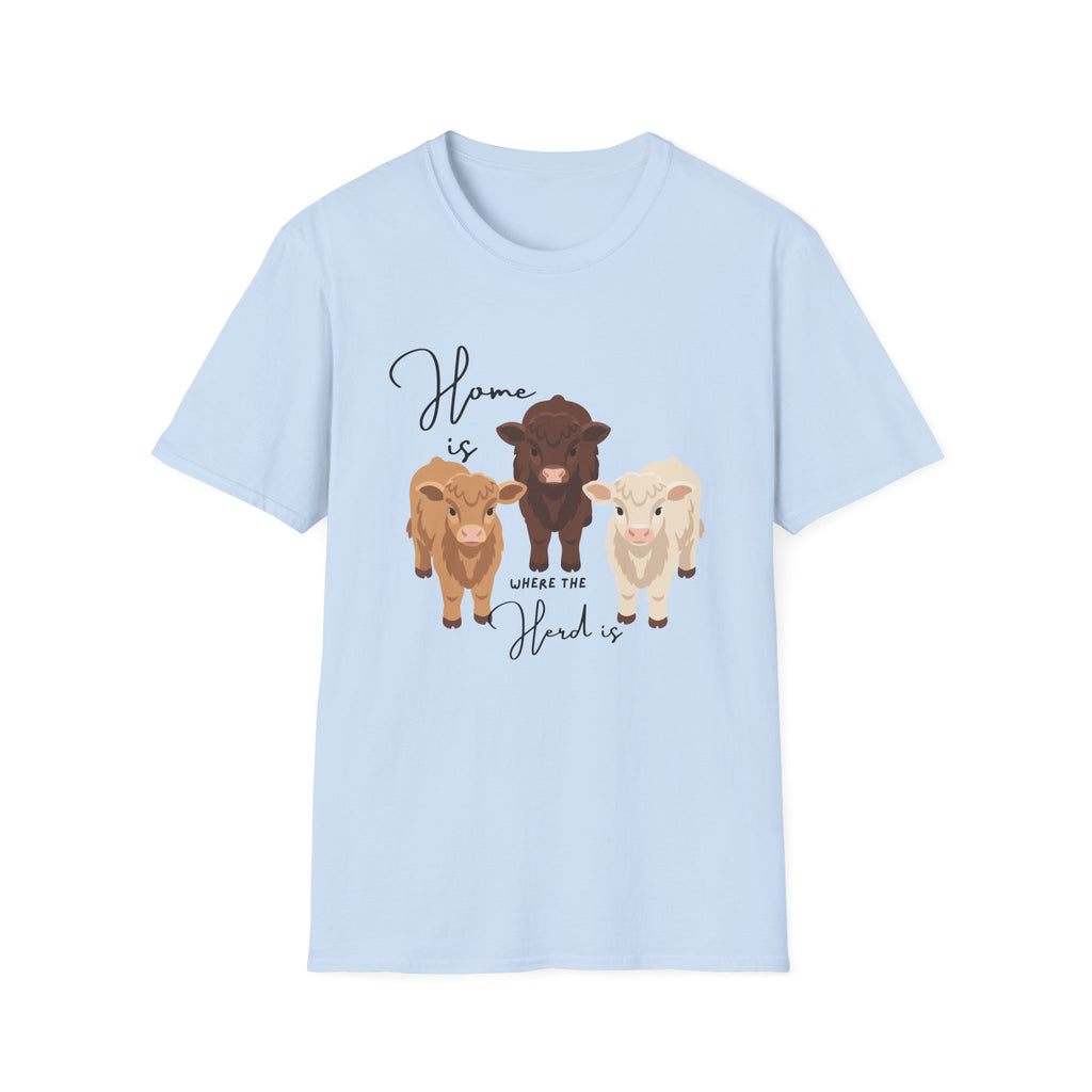 Cow Trio Graphic T-Shirt — "Home is Where the Herd Is" Farm Animal Tee