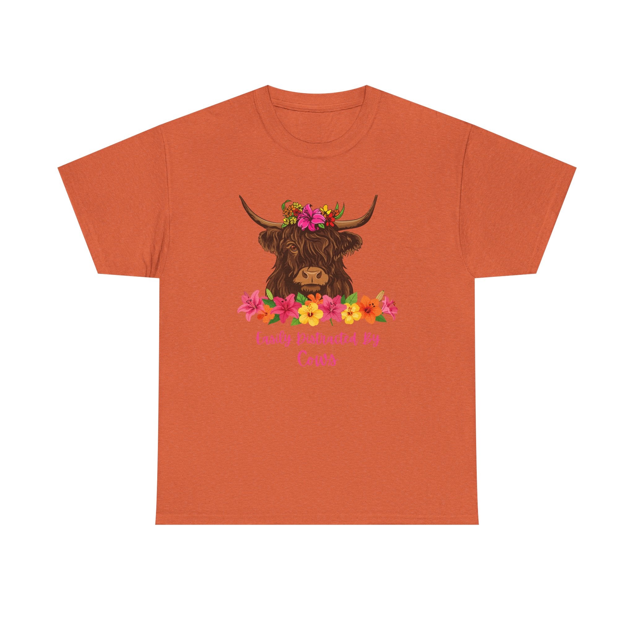 Cow Mom Floral Tee — 'Easily Distracted By Cows' Highland Cow Graphic Shirt