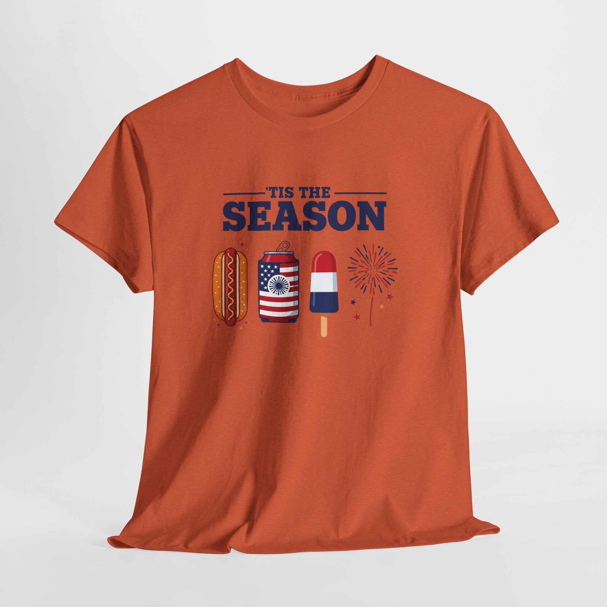 Fourth of July Tee — "'Tis the Season" Patriotic Hot Dog, Popsicle & Fireworks T-Shirt