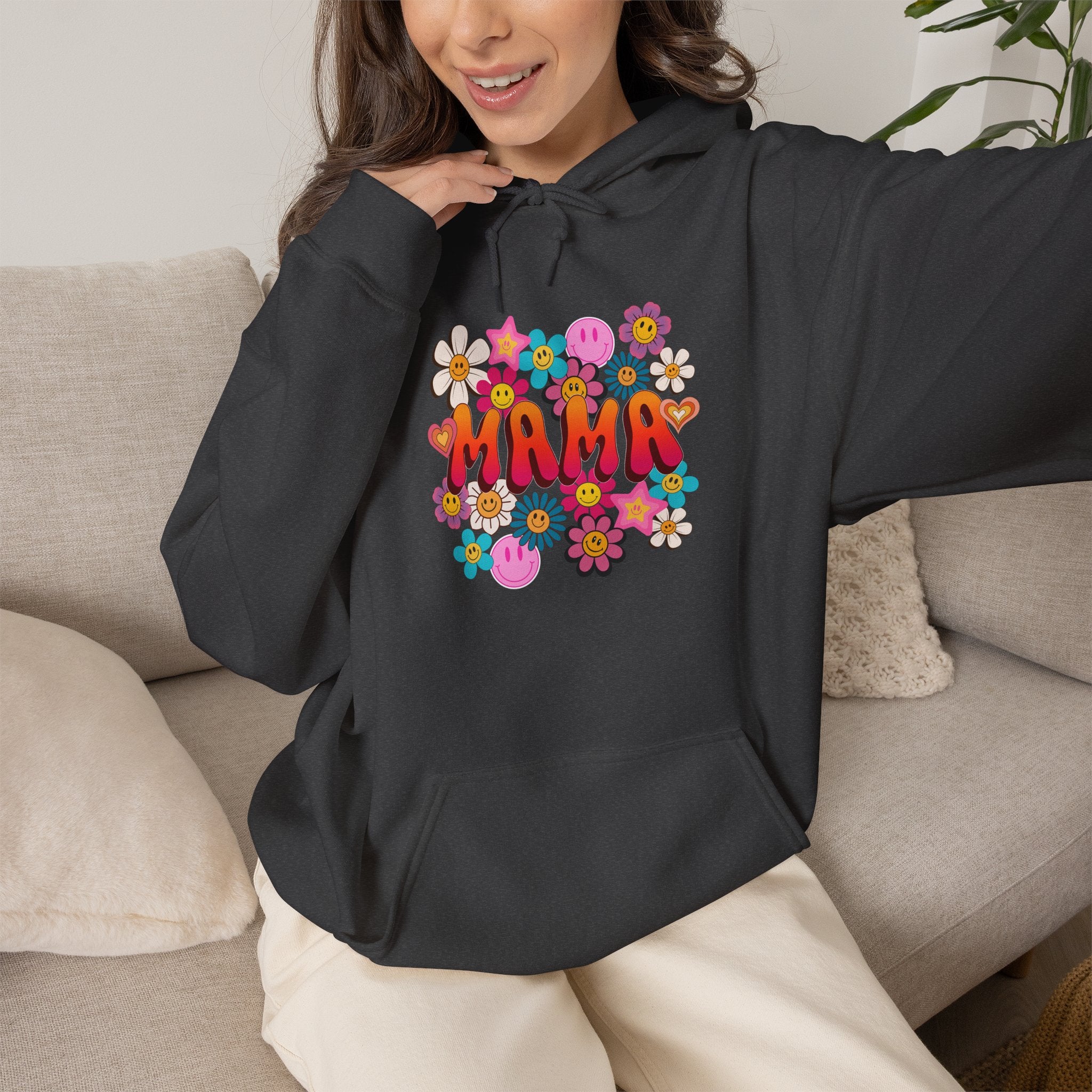 Mama Floral Hoodie — Retro Flower Power "Mama" Sweatshirt